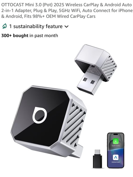 Ottocast Other - OTTOCAST Mini 3.0 Wireless CarPlay/Android Auto Adapter - Silver